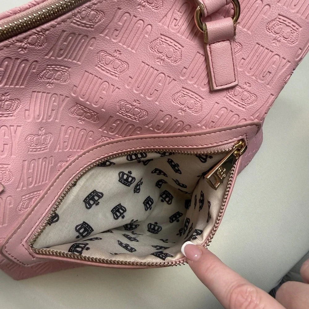 Juicy by Juicy Couture Pink Embossed‎ Logo Tote Bag Mens Crown Print Large Purse